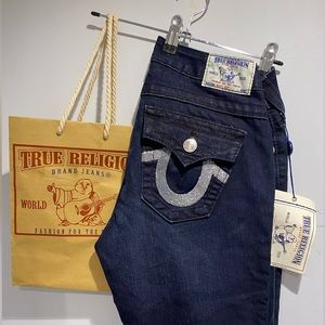 NEW True Religion Silver Sequin Pocket Bootcut Jeans - 27